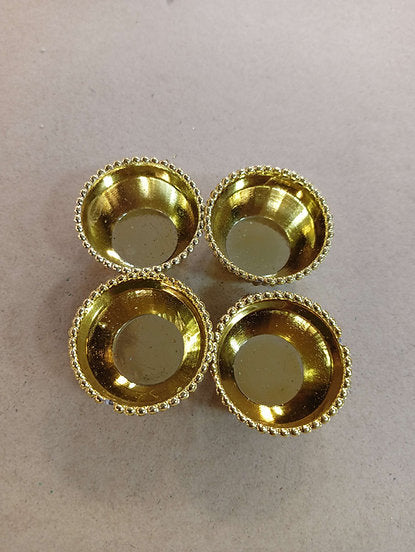 Four small gold-toned metal kumkum holders (katoris) with beaded rim, 1 inch size