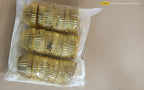 Four small gold-toned metal kumkum holders (katoris) with beaded rim, 1 inch size"