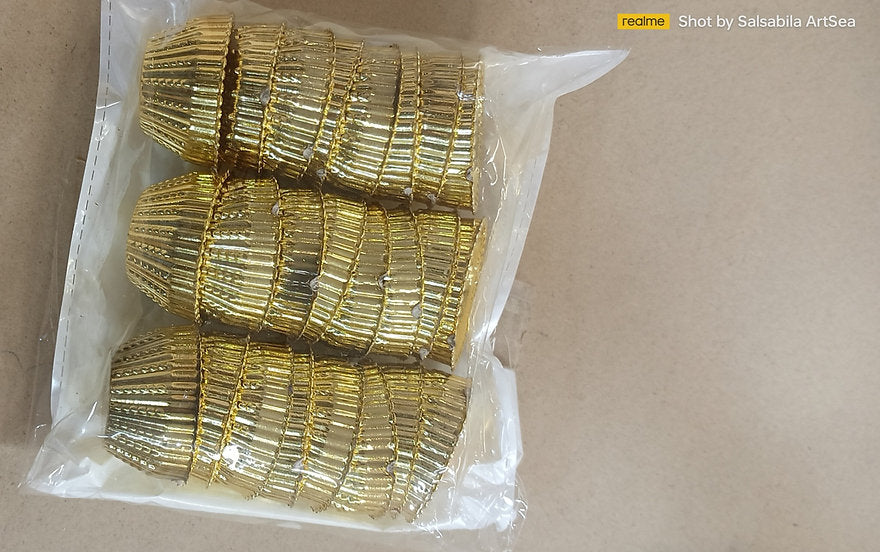 Four small gold-toned metal kumkum holders (katoris) with beaded rim, 1 inch size"