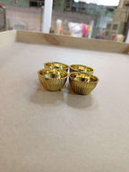 Four small gold-toned metal kumkum holders (katoris) with beaded rim, 1 inch size"