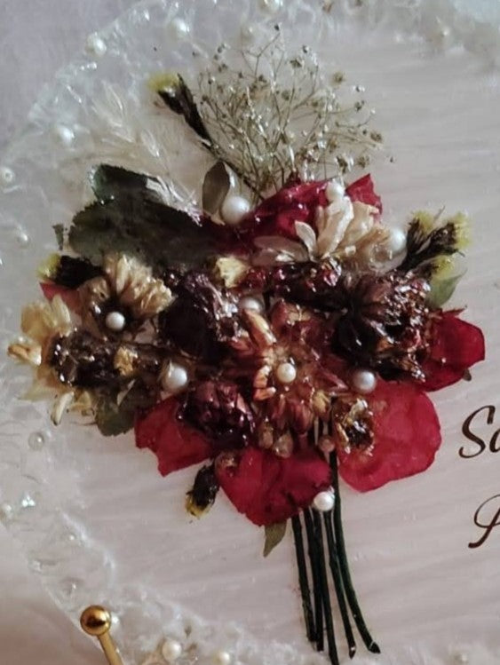 Real dried flowers embedded in clear epoxy resin platter handmade India