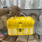 Handcrafted Wooven Wicker Picnic Hamper Trunk with Leather Handle & Lock