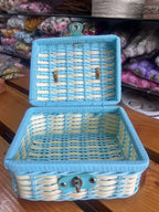 Handcrafted Wooven Wicker Picnic Hamper Trunk with Leather Handle & Lock