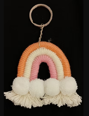 Handcrafted Boho Rainbow Keychain – Vibrant Macrame Bag Charm