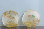 Handmade white and gold resin serving tray with gold leaf flakes and gold branch-style handles, geode art design