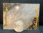 Handmade white and gold resin serving tray with gold leaf flakes and gold branch-style handles, geode art design