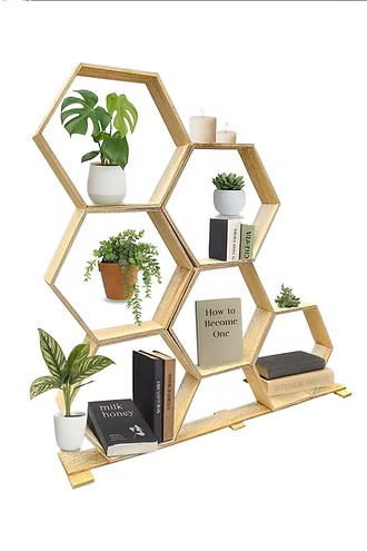 6-section honey comb hexagon wooden stand tray | Decoration Tray