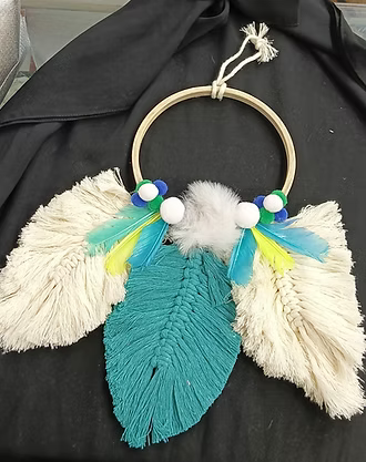 Handcrafted Leaf Wall Hanging – Boho Feather Wall Art
