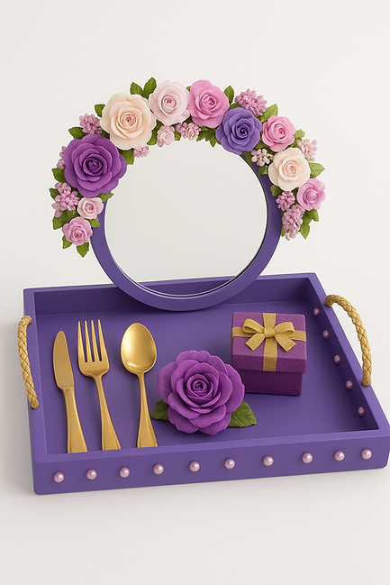 Round Handle Decorative Wooden Trousseau Tray