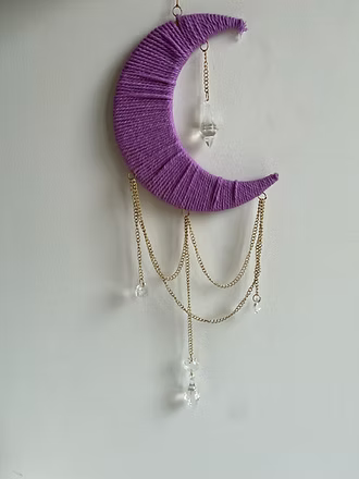 Moon Shaped Macrame Wall Decor | White Cotton Dream Catcher for Bedroom