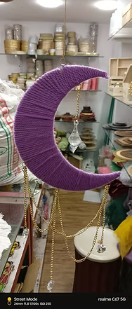 Moon Shaped Macrame Wall Decor | White Cotton Dream Catcher for Bedroom