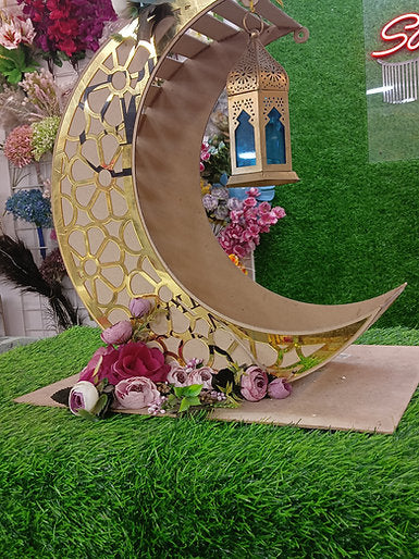 MDF Moon Decorated with Flowers | Home & Event Decor | Ramadan & Eid Diwali Decor