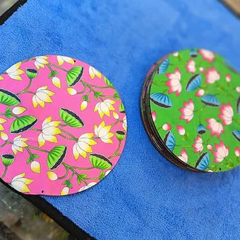 circular shatin cloth flower print mdf