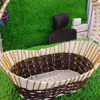 Brown and white hamper basketa