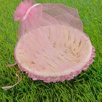 Multi purpose small pink tie up basket