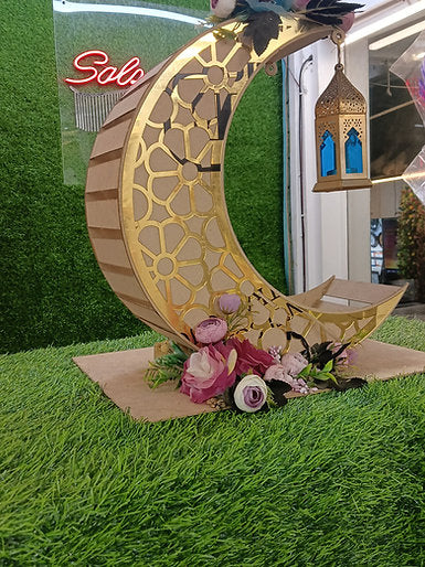 MDF Moon Decorated with Flowers | Home & Event Decor | Ramadan & Eid Diwali Decor