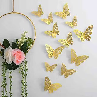 Premium Metallic 3D Paper Butterflies – Pack of 12 Pcs