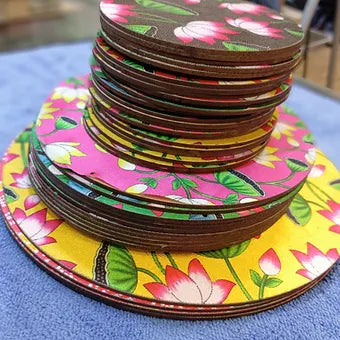 circular shatin cloth flower print mdf
