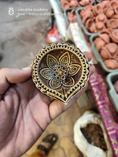 Handcrafted Ceramic Flower Diya | Oil Lamp | Simple Diya