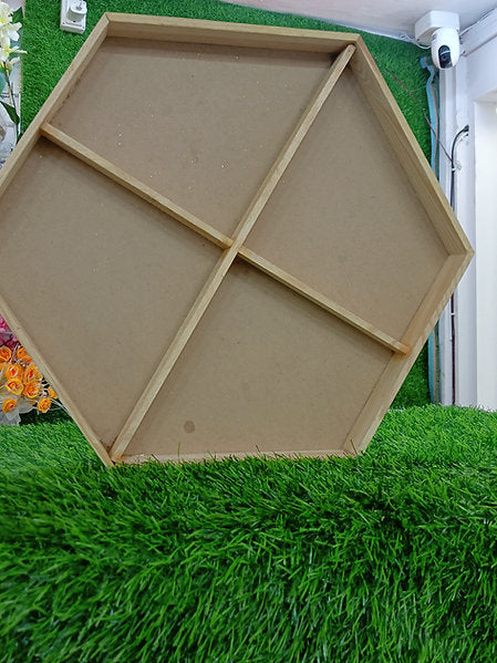 Wooden Hexagon Section Tray | Dry Fruit Tray | Gift Packing Tray | 4 Sections