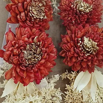 Dry wooden Marigold 2 flower Broach