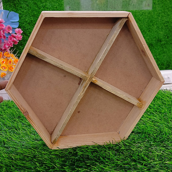 Wooden Hexagon Section Tray | Dry Fruit Tray | Gift Packing Tray | 4 Sections