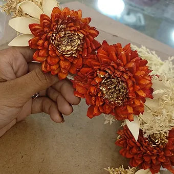 Dry wooden Marigold 2 flower Broach