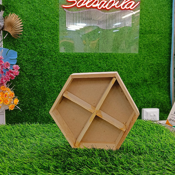 Wooden Hexagon Section Tray | Dry Fruit Tray | Gift Packing Tray | 4 Sections