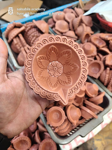 Handcrafted Ceramic Flower Diya | Oil Lamp | Simple Diya