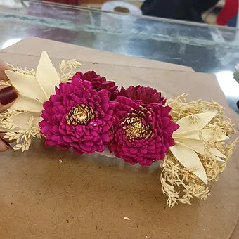 Dry wooden Marigold 2 flower Broach