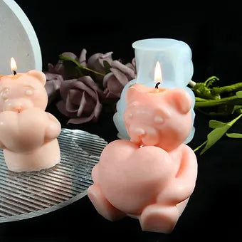 Sitting Bear With Heart Candle Mould
