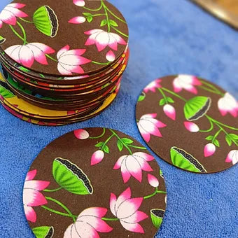 circular shatin cloth flower print mdf