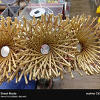 Handmade bamboo stool with natural bamboo sticks tied together, decorative eco-friendly seating on white background
