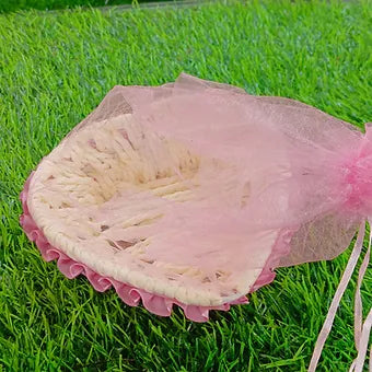 Multi purpose small pink tie up basket