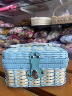 Handcrafted Wooven Wicker Picnic Hamper Trunk with Leather Handle & Lock