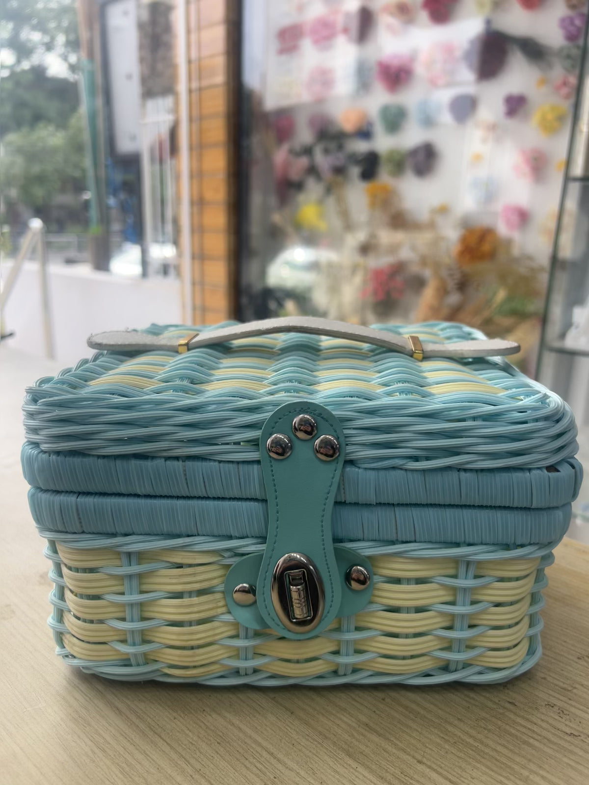 Handcrafted Wooven Wicker Picnic Hamper Trunk with Leather Handle & Lock