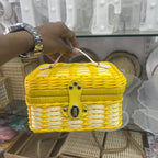 Handcrafted Wooven Wicker Picnic Hamper Trunk with Leather Handle & Lock
