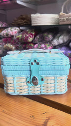 Handcrafted Wooven Wicker Picnic Hamper Trunk with Leather Handle & Lock