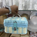 Handcrafted Wooven Wicker Picnic Hamper Trunk with Leather Handle & Lock