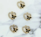 Heart With Butterfly Charm Bezels With Black Enamel