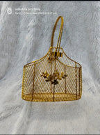 Golden Metal Wire Gift Hamper Basket with Handle