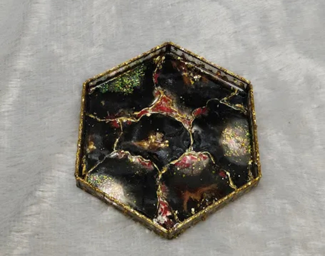 Hexagonal Geode Resin Decorative Tray | Coaster