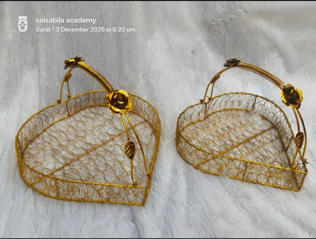 Decorative Gold Metal Wire Hamper Basket.