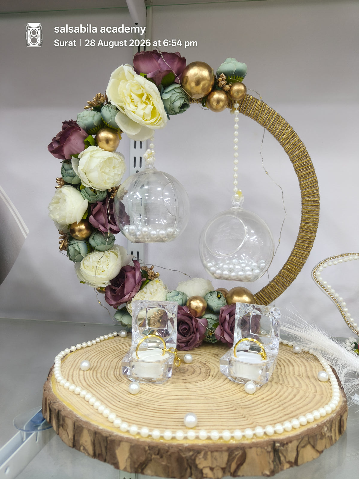 Wooden base engagement ring platter
