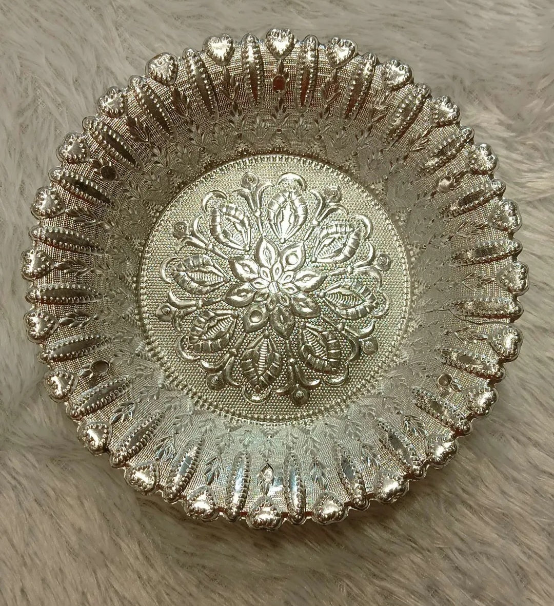 Decorated Silver Round Plate