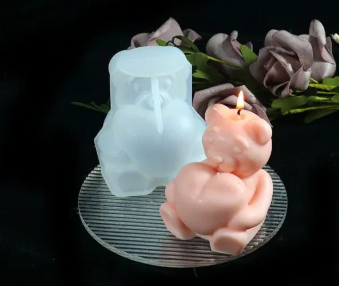 Sitting Bear With Heart Candle Mould