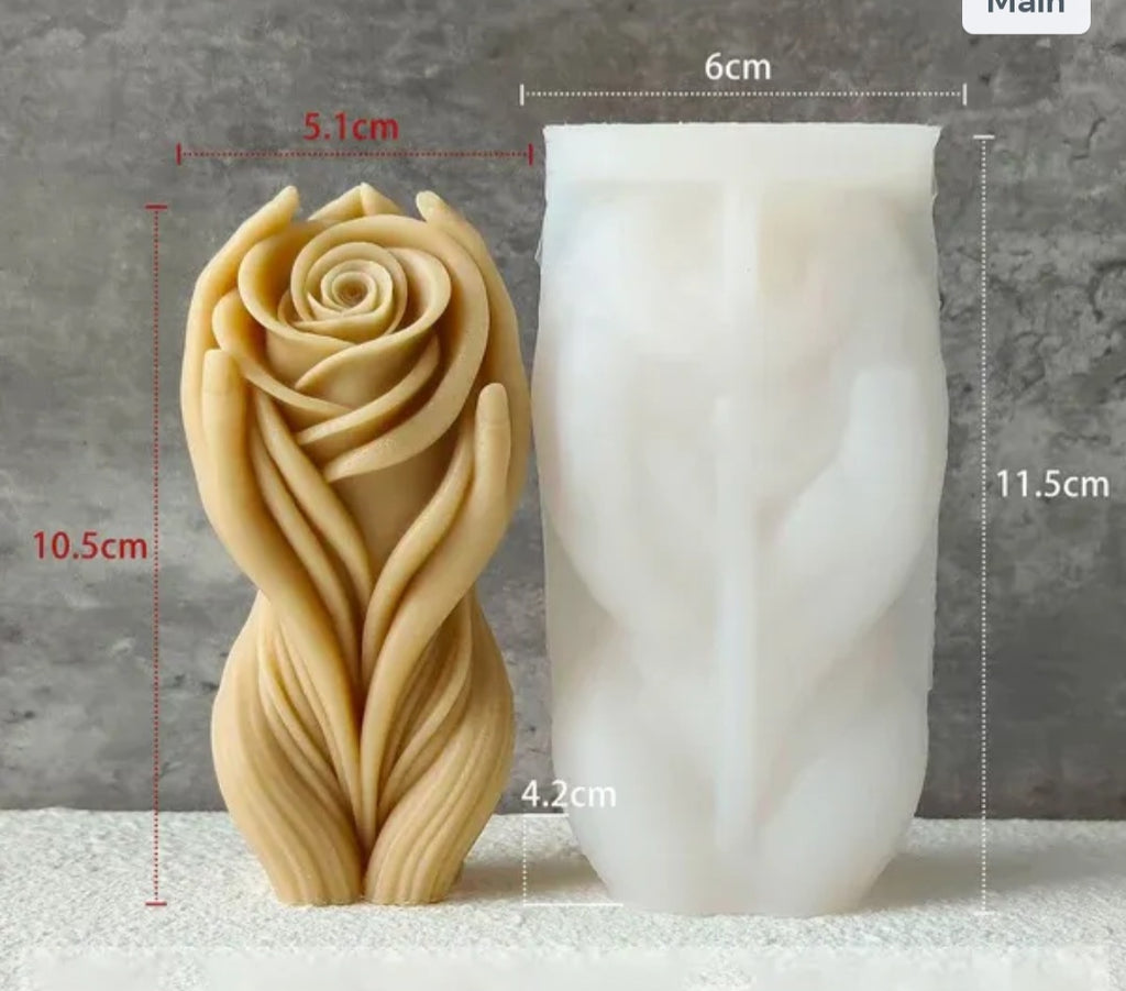 3D Holding Rose Flower Candle Handmade Mould