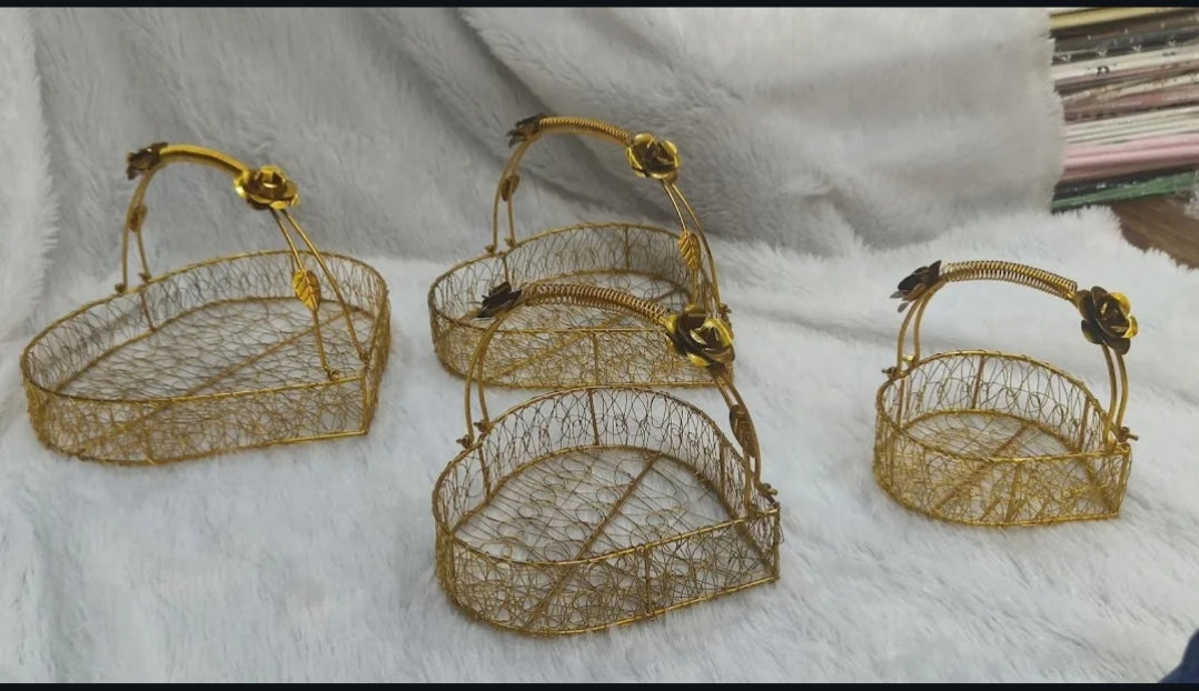 Decorative Gold Metal Wire Hamper Basket.