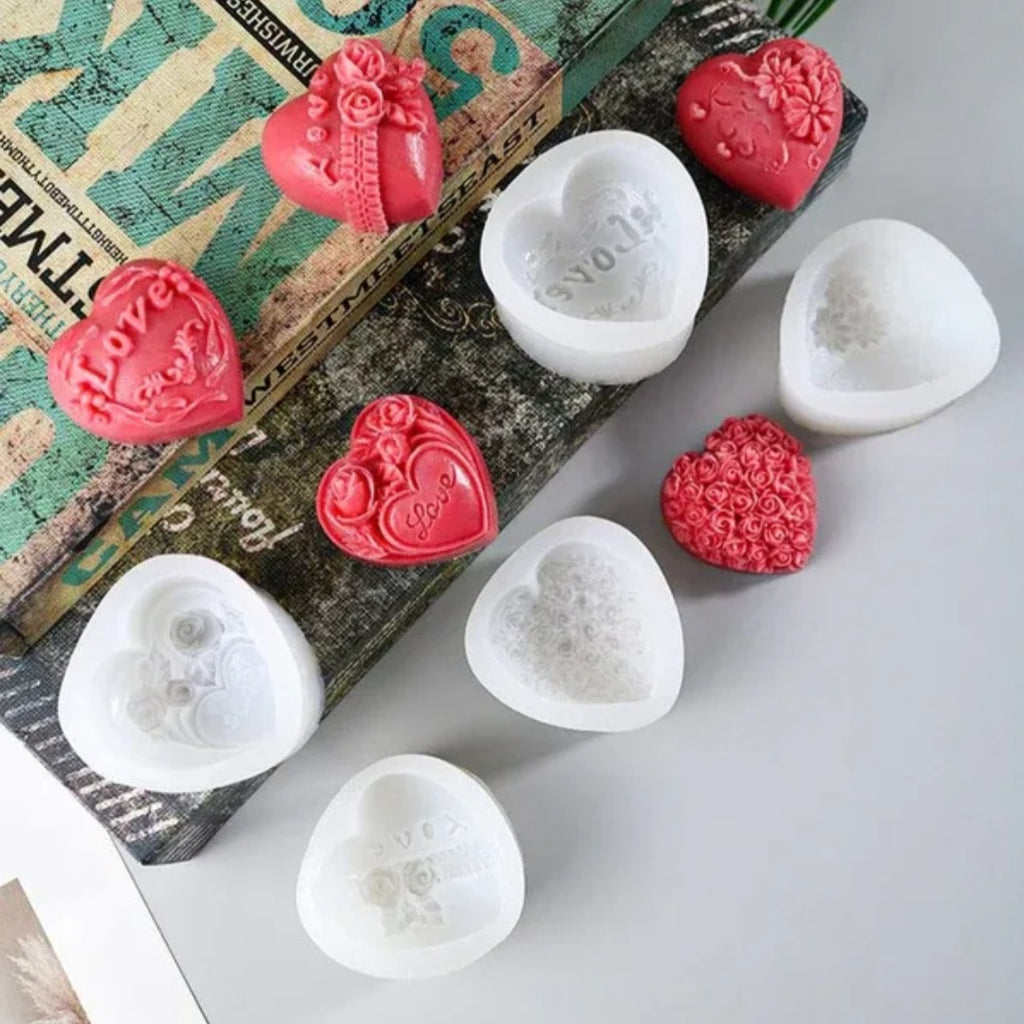 3D Rose & Love In Heart Soap & Candle Handmade Mould