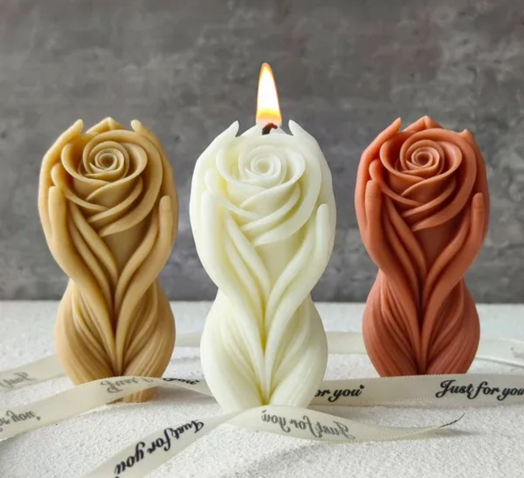 3D Holding Rose Flower Candle Handmade Mould